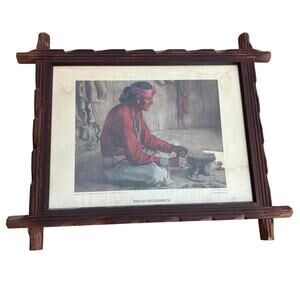 ATSF Santa Fe Railroad Print - 1961 - Navajo Silversmith -Brown & Bigelow Framed